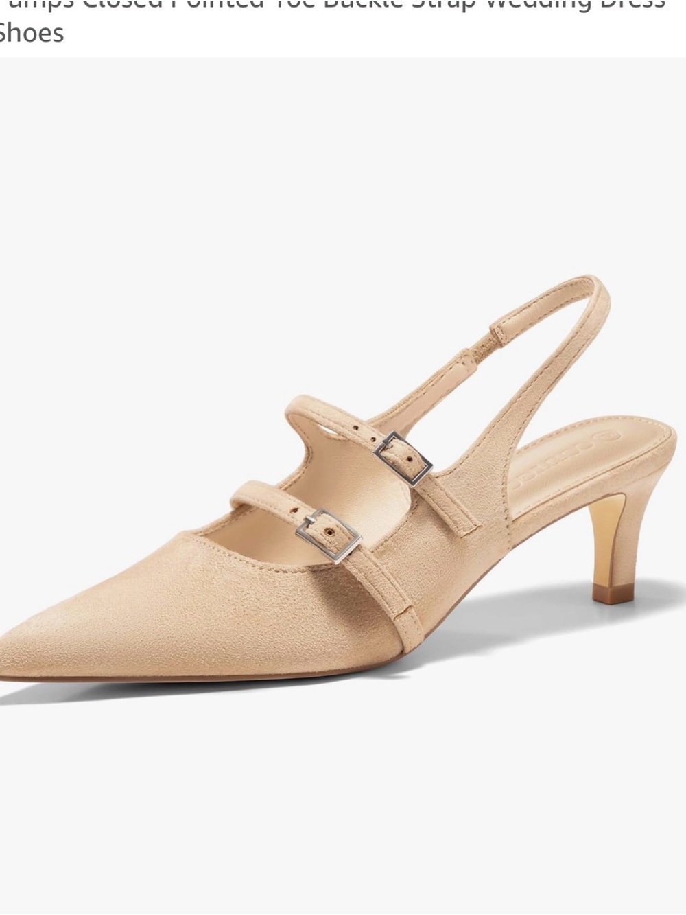 Pointed-Toe Slingback Pumps in Beige with Double Buckle Straps